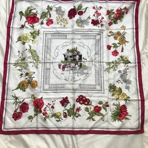 Hermes Pink and White Floral Silk Scarf